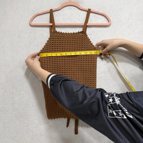Maronie Shirt Womens Medium Brown Knit Crochet Lace Up Tank Top Cami Summer - Picture 3 of 8